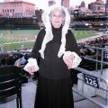 Madge after her pitch reaches the plate